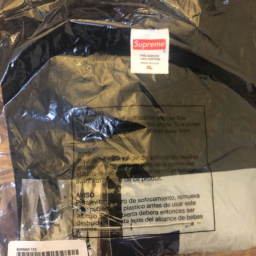 Sold eBay Supreme Banner Tee Navy XL FW19 - Picture 3 of 4
